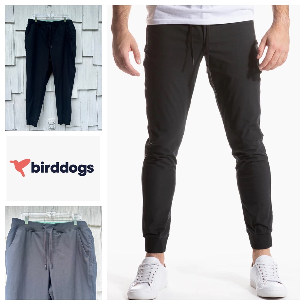 Birddogs Mens Black Joggers Slim‎ Tapered Athletic Pants with Liner Drawstring
